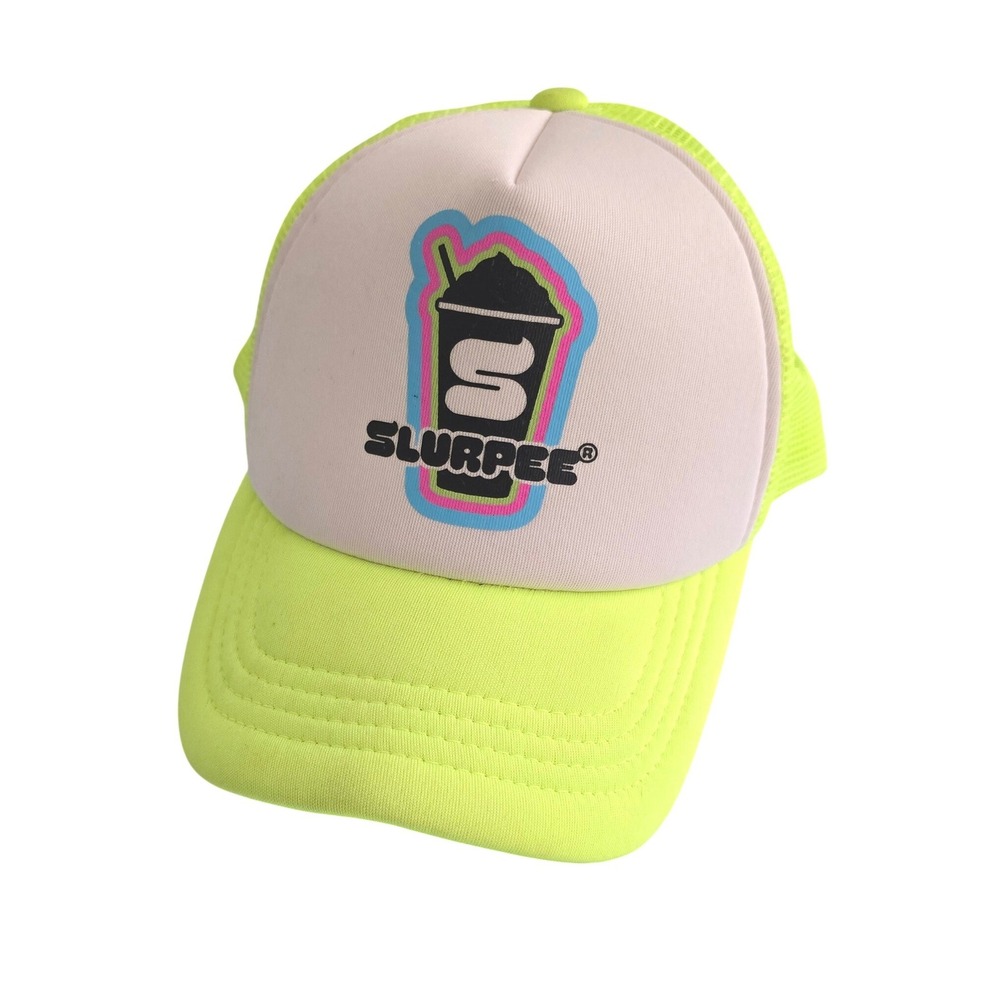 7-Eleven Slurpee Trucker Hat Neon Yellow Snapback Mesh Cap Limited Edition Retro